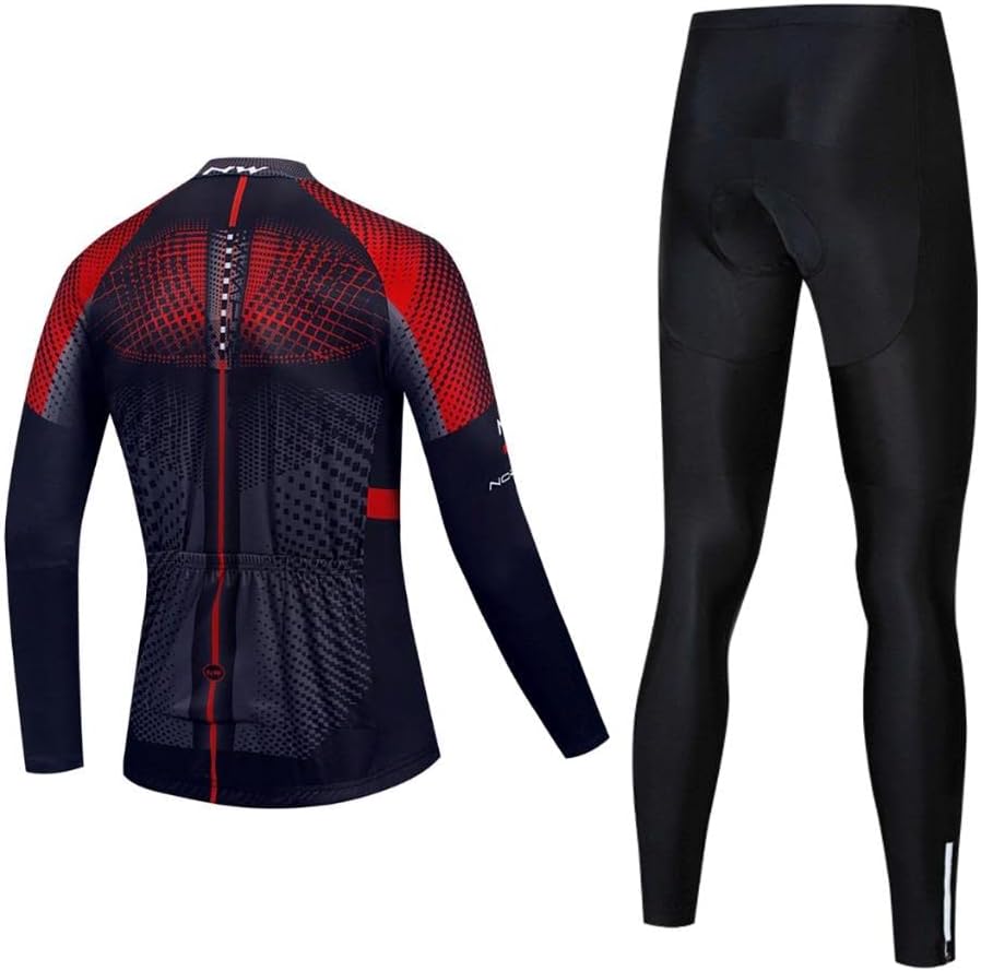 Herren Fahrradtrikot Langarm Rennrad Trikot Herren Radtrikot Set + Radlerhose mit 20D Gel Sitzpolste