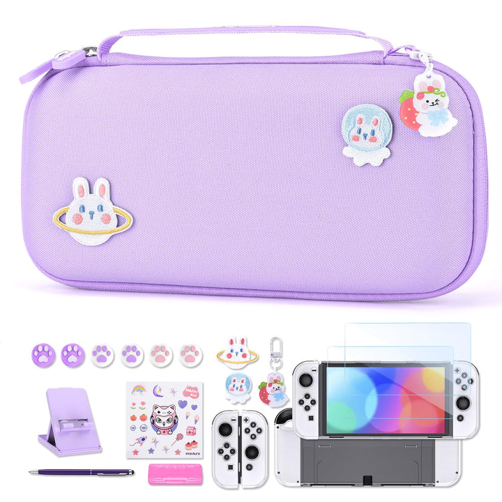 Switch OLED Zubehör Paket - 18 in 1 Bundle mit Hülle, Switch Spielehülle, OLED Bildschirmschutz, Stä