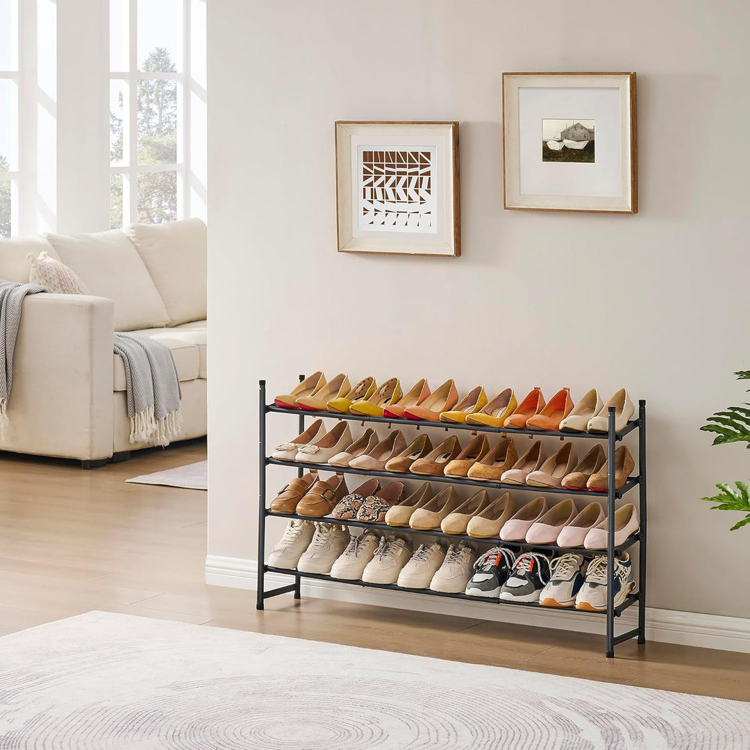 Tajsoon Schuhregal 4 Ebenen, 74–104 cm verstellbar & stapelbar, für Eingang, Kleiderschrank, Garage,