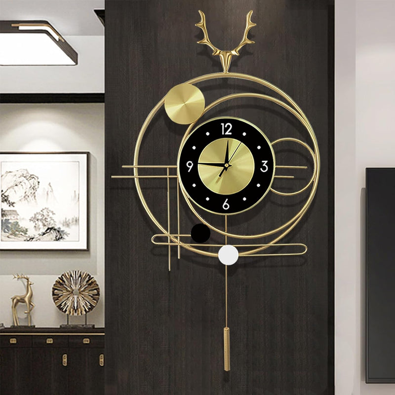 GERHWASH Wanduhr Gross - Wanduhr Lautlos Goldene Wanduhr mit Pendel Wanduhr Modern Einfache Uhr Wand