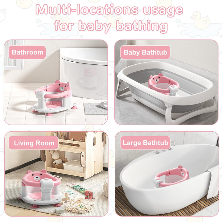 Badewannensitz Baby ab 6 Monate, Bär Rutschfester Badesitz Baby mit 4 Saugnäpfen und Kissen für Klei