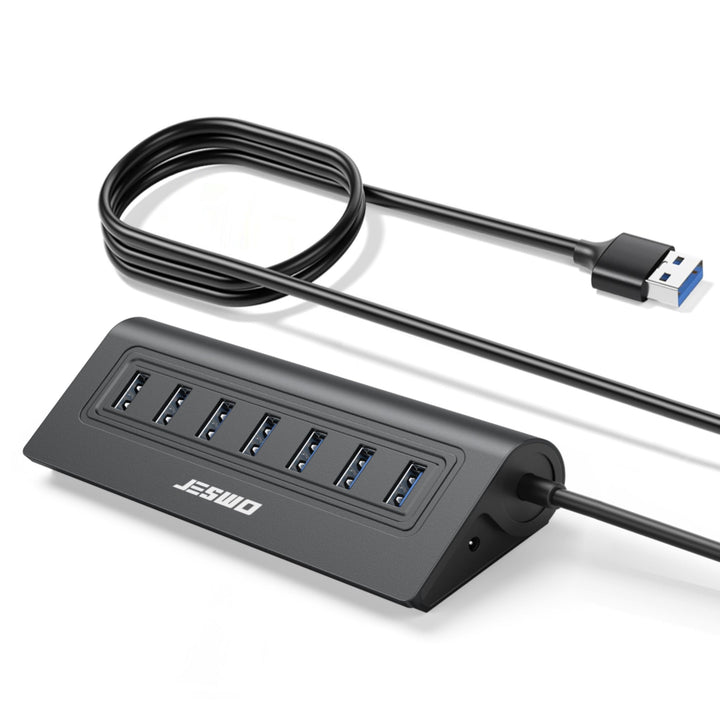 7-Port USB 3.0 Hub, Aluminium USB Verteiler 5Gbps Multiport Adapter mit 100cm Langkabel und 5V/4A St