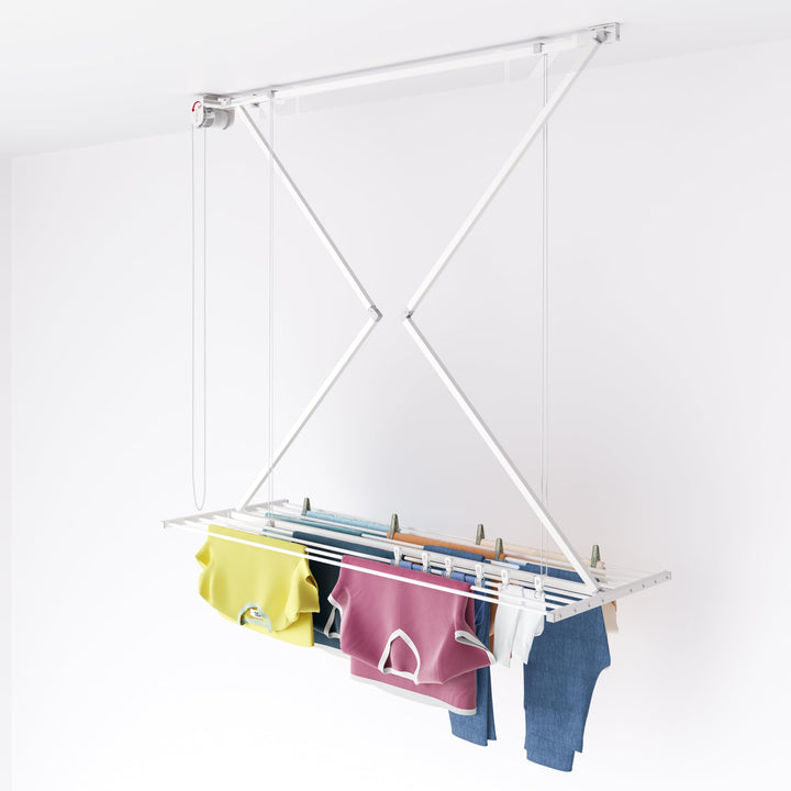 Foxydry Mini Deckenständer, vertikaler Wäscheständer, zusammenklappbar in Aluminium und Stahl 152x54