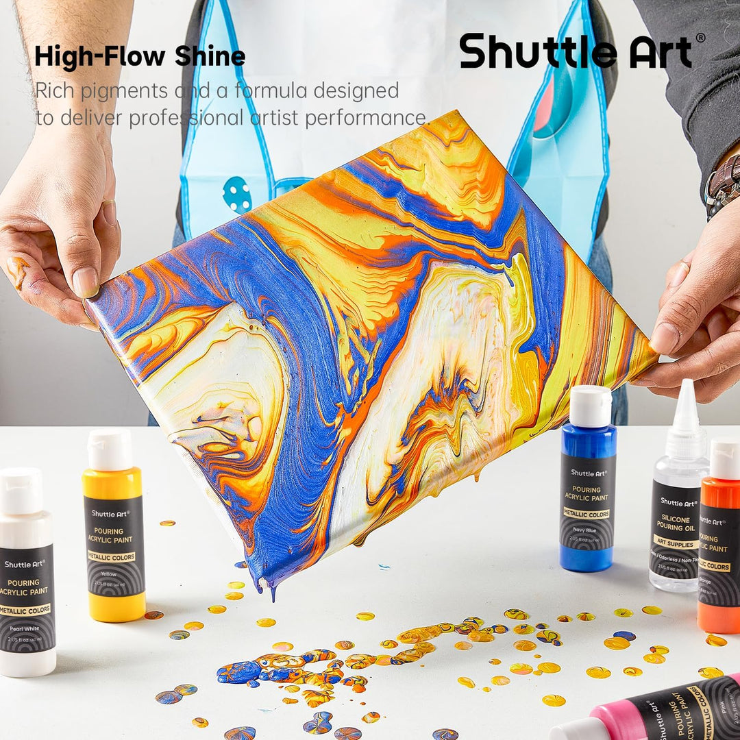 Shuttle Art Metallic Pouring Acrylfarben Set, 24 Stück Acrylic Pouring Farben in Flaschen (je 60m/2o
