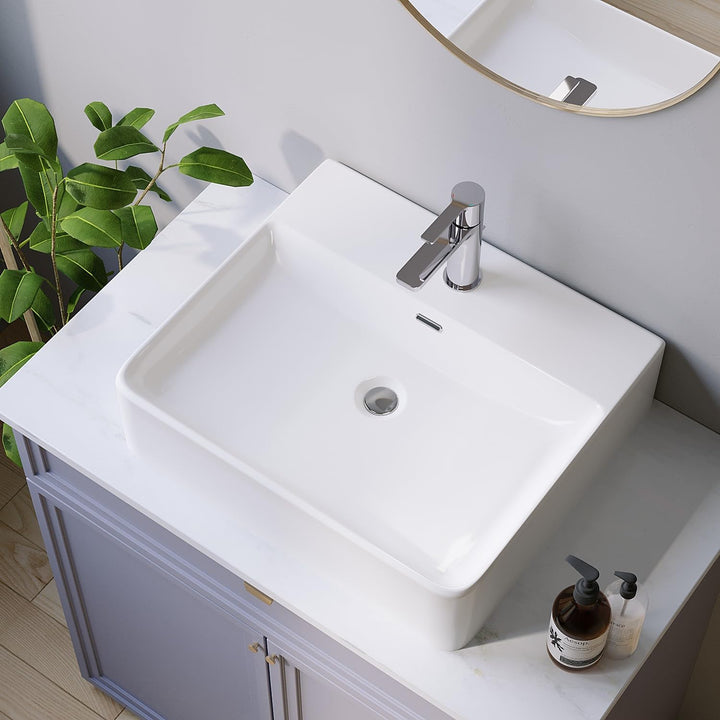 Waschbecken aus Keramik Weiss Eckig 50 x 42 cm Aufsatzwaschbecken für Waschtisch Unterschrank Waschp