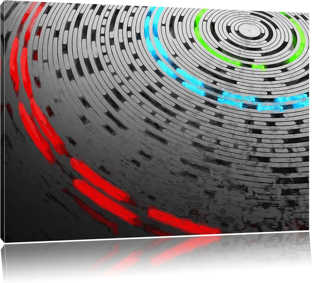 Pixxprint Abstrakte Schallplatte, Love Music Pinsel Effekt, Format: 100x70 auf Leinwand, XXL riesige