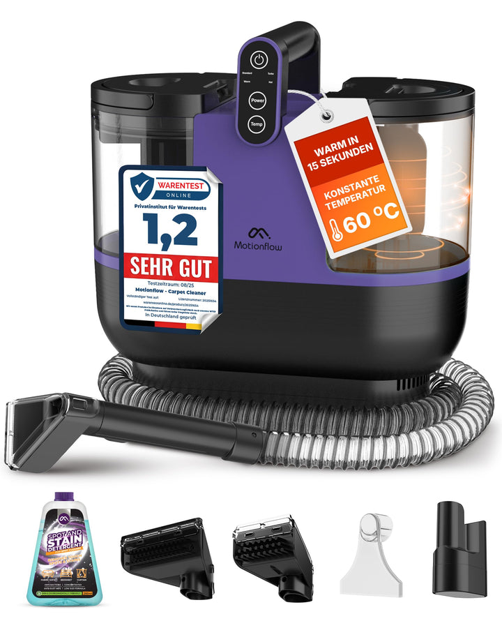 Motionflow Teppichreiniger Waschsauger mit Heizfunktion - 1200W Polsterreiniger Gerät für Teppiche,
