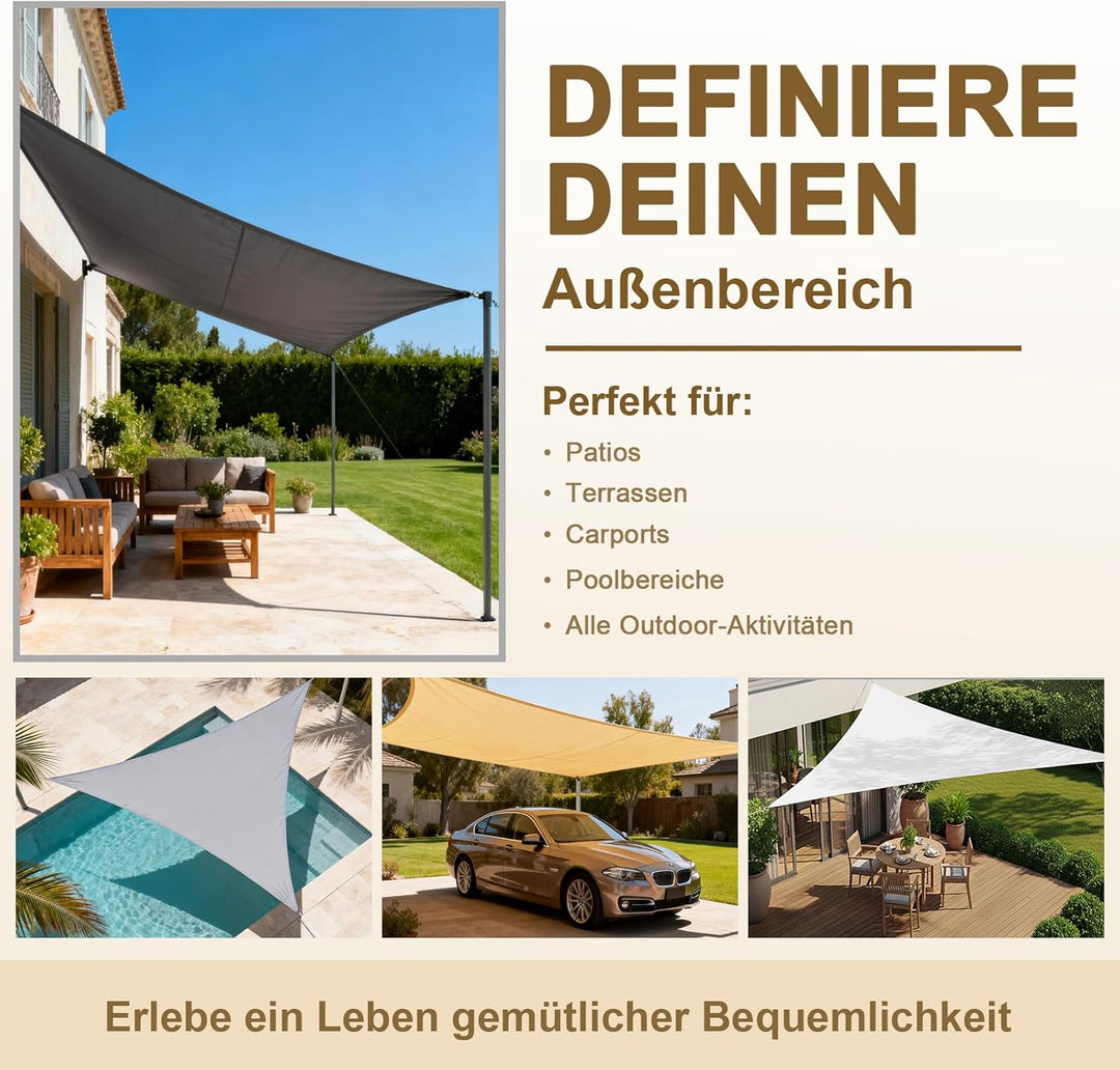 HENG FENG Sonnensegel 2.5x2.5m Rechteckig Wasserdicht mit 95% UV-Schutz Sonnenschutz für Garten Terr