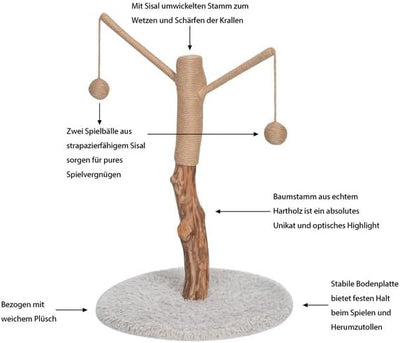 Dehner Lovely Katzen-Kratzbaum, ca. 80 x 45 x 45 cm, echter Baumstamm, Holz/Plüsch/Sisal, braun/weis