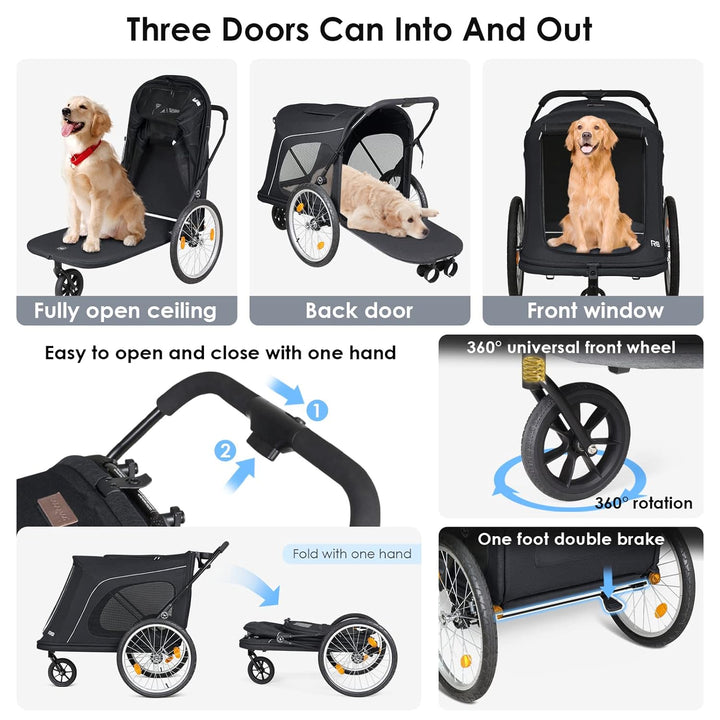 Beberoad 2-in-1 Hunde Fahrradanhänger & Buggy, Klappbar für Tiere bis 45kg, R8 (Schwarz) R8 Schwarz,