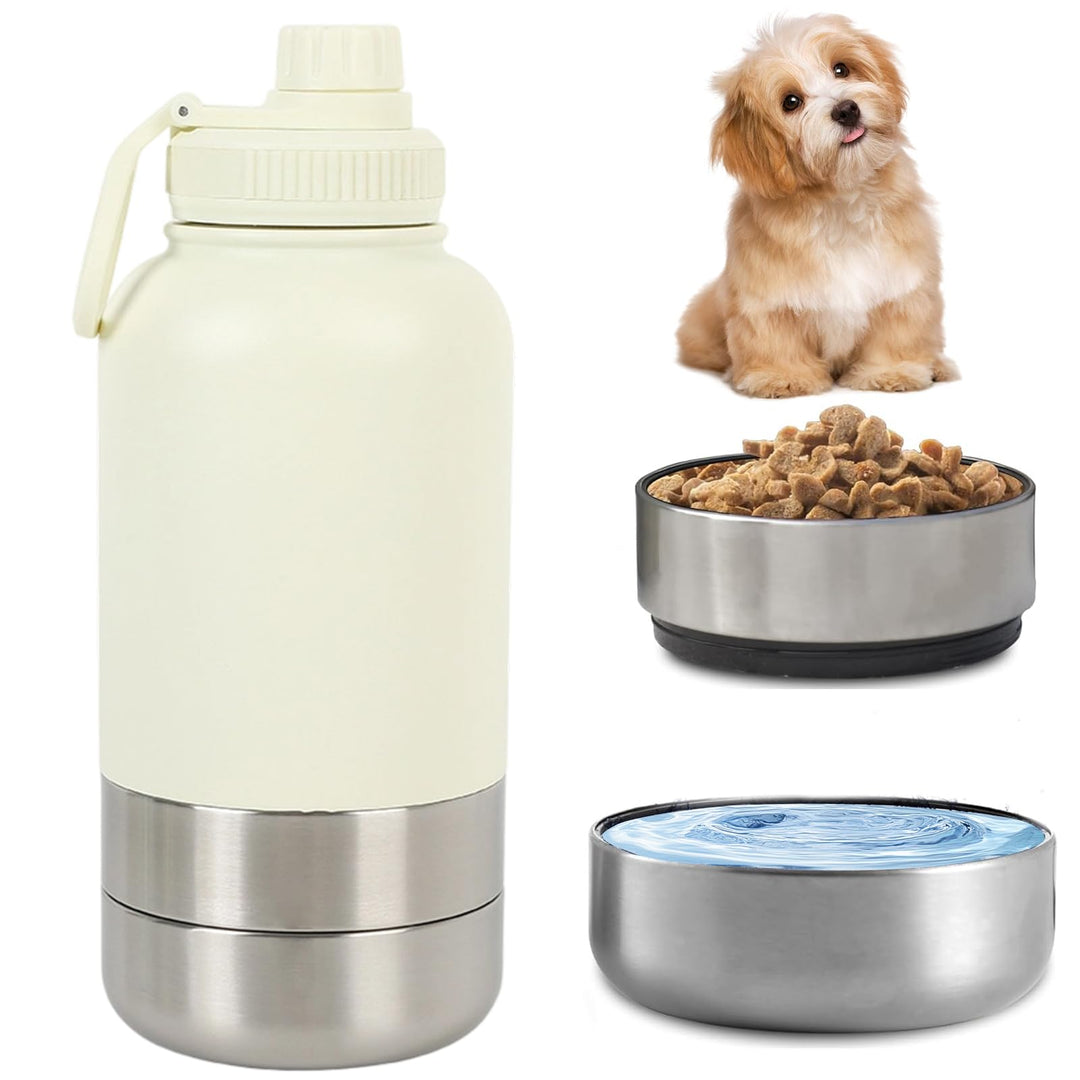 Pets Hundetrinkflasche für Unterwegs, 950ml Isolierte Edelstahl Trinkflasche Hunde mit Futterbehälte