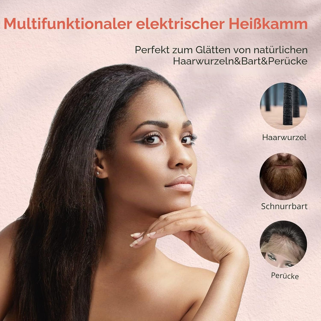 Terviiix Elektrischer Heisskamm Haarglätter Bürste für Perücken, Glätteisen Bartglätter für Afro Haa