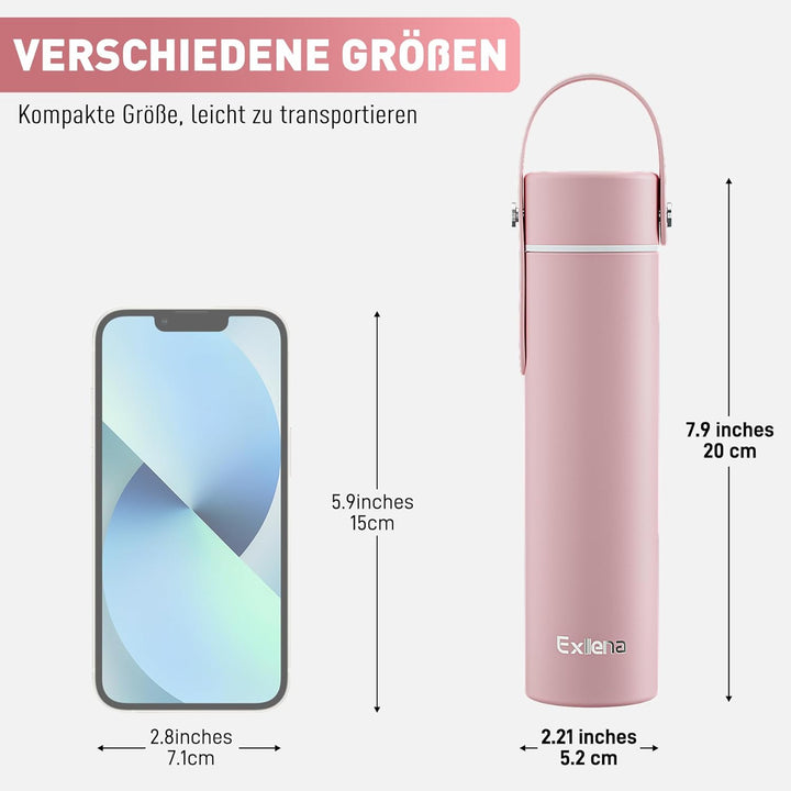 Exllena Trinkflasche Klein 300ml mit Verstellbarer Silikon-Griff – Mini Thermosflasche mit Edelstahl