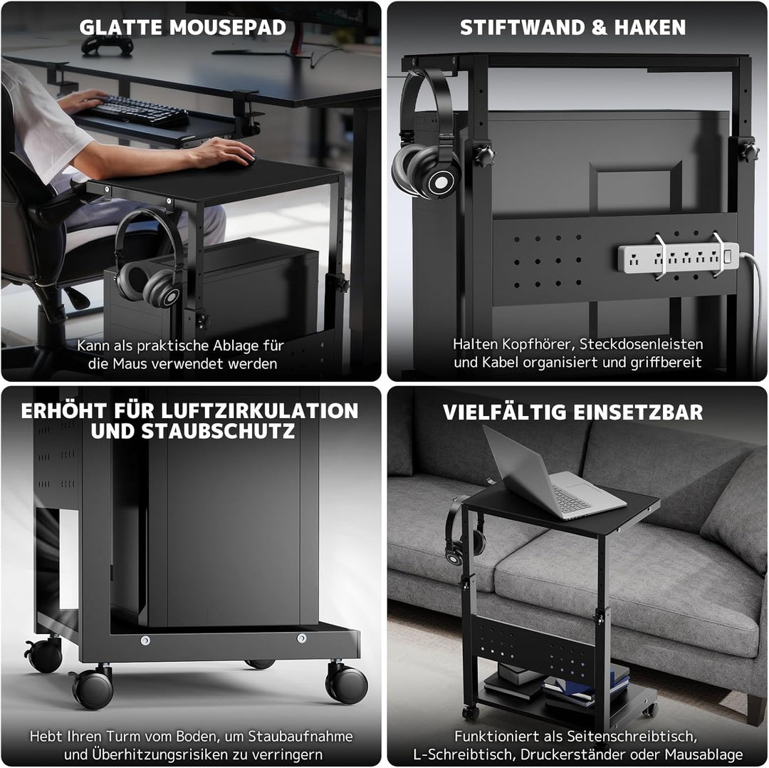 PUTORSEN Höhenverstellbarer PC Tower Ständer mit 2 Ebenen,Computer Tower Ständer mit Rollen und Maus