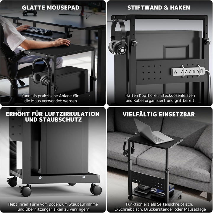 PUTORSEN Höhenverstellbarer PC Tower Ständer mit 2 Ebenen,Computer Tower Ständer mit Rollen und Maus