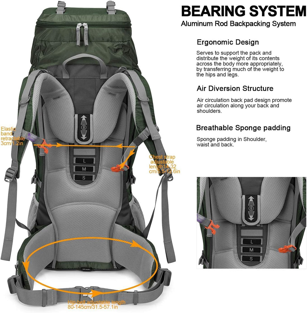 MOUNTAINTOP Trekkingrucksack 80L Wanderrucksack Herren Damen Reiserucksack Grosser Rucksack mit Rege