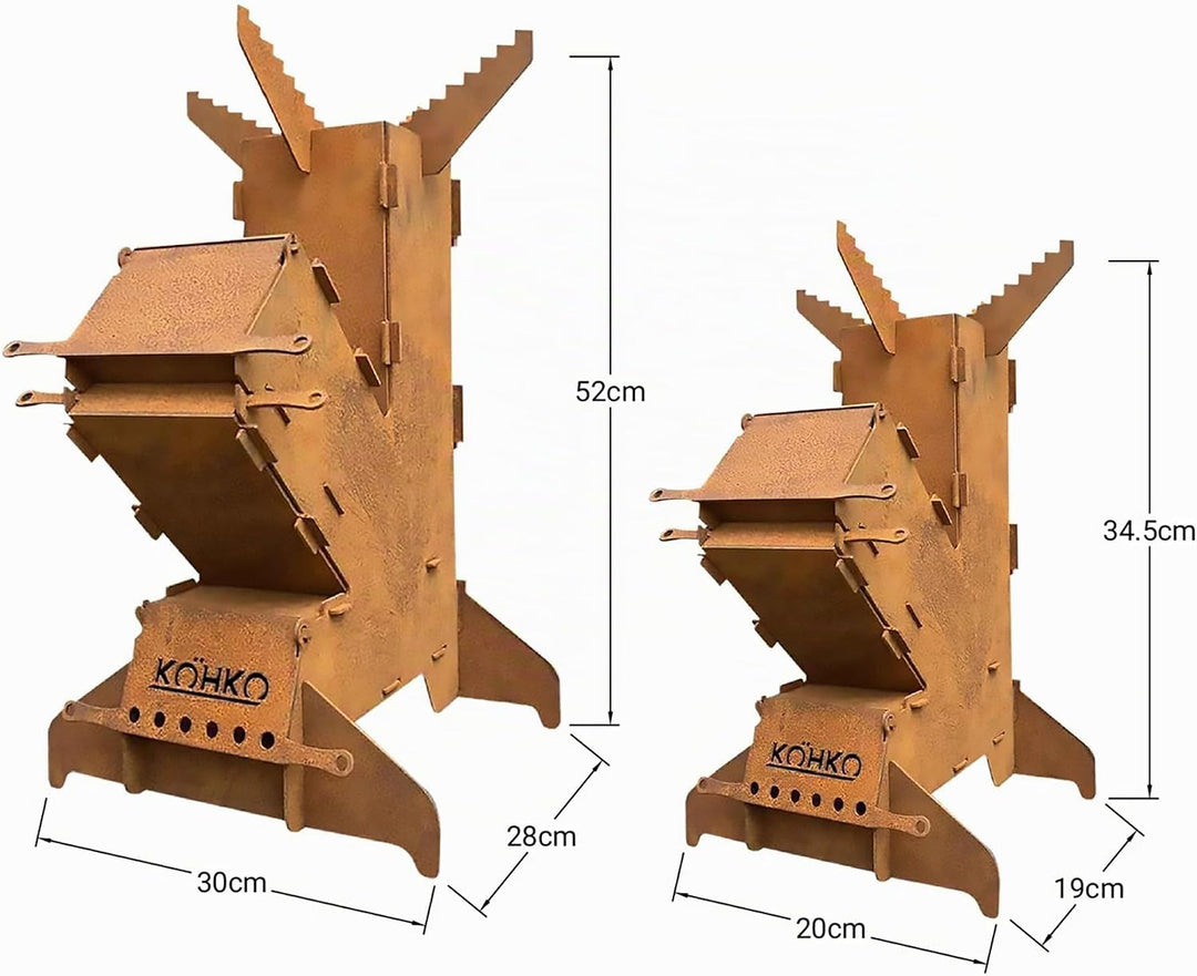 Köhko® Raketenofen L Rocket Stove Campingofen aus 3 mm Cortenstahl Outdoor für BBQ grill Camping mul