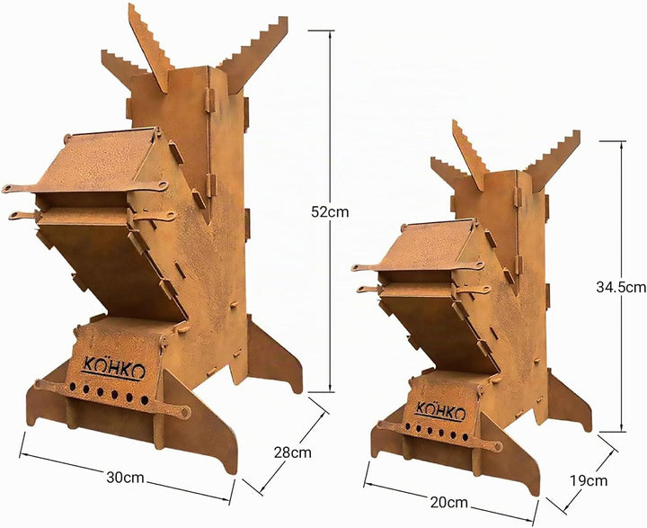 Köhko® Raketenofen L Rocket Stove Campingofen aus 3 mm Cortenstahl Outdoor für BBQ grill Camping mul