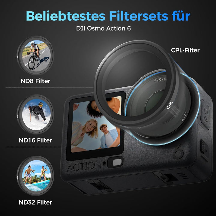 Rollei ND Filterset für DJI Osmo Action 6 4er Pack ND8/ND16/ND32/CPL Filter für Action 6, für Action