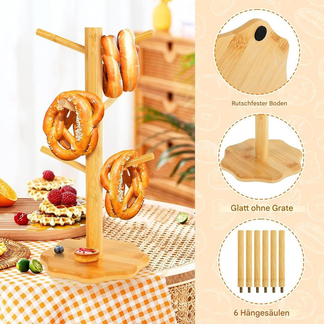 2 Stück Brezelständer Holz, Holzbrezelhalter, Donut Ständer Glatte Gratfreie, Baumförmige Brezel 6-a