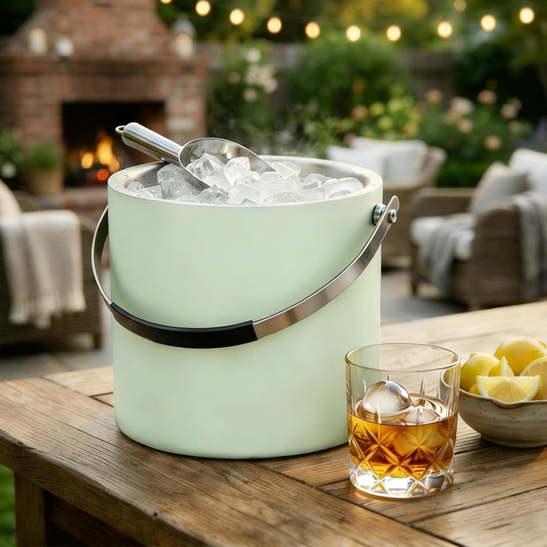 3.2L Eiswürfelbehälter mit Deckel und Schaufel, Edelstahl Eiskübel Doppelwandiger Isolierter Eisbehä