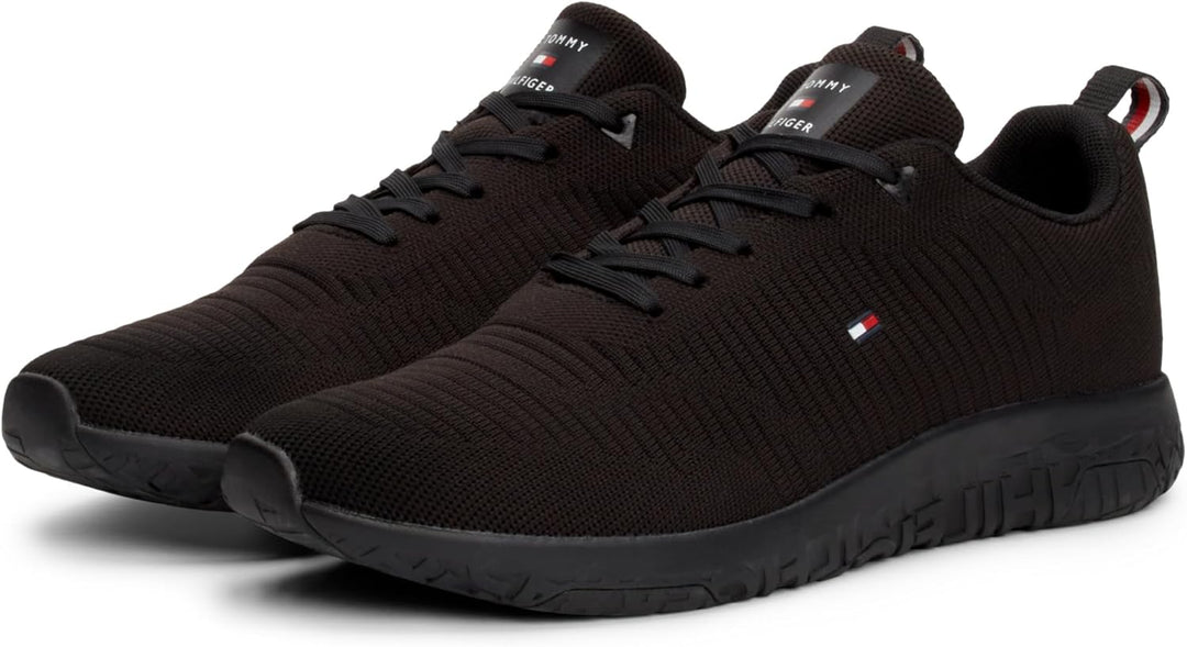 Tommy Hilfiger Herren Runner Sneaker Corporate Knit Rib Runner Sportschuhe 40 EU Schwarz, 40 EU Schw