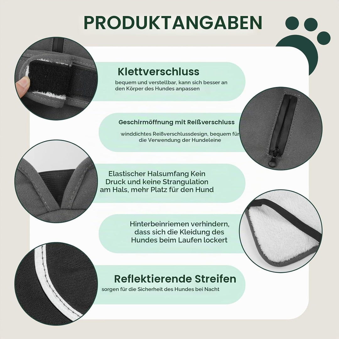 Kuoser Leinwand Haustier Hund Wintermantel, Reflektierende Warme Fleecejacke für Kleine Mittelgrosse