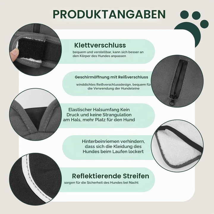 Kuoser Leinwand Haustier Hund Wintermantel, Reflektierende Warme Fleecejacke für Kleine Mittelgrosse