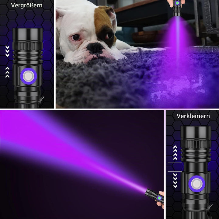 DARKBEAM UV Taschenlampe Schwarzlicht Aufladbar, Woodsche Lampe Schwarzlichttaschenlampen Ultraviole