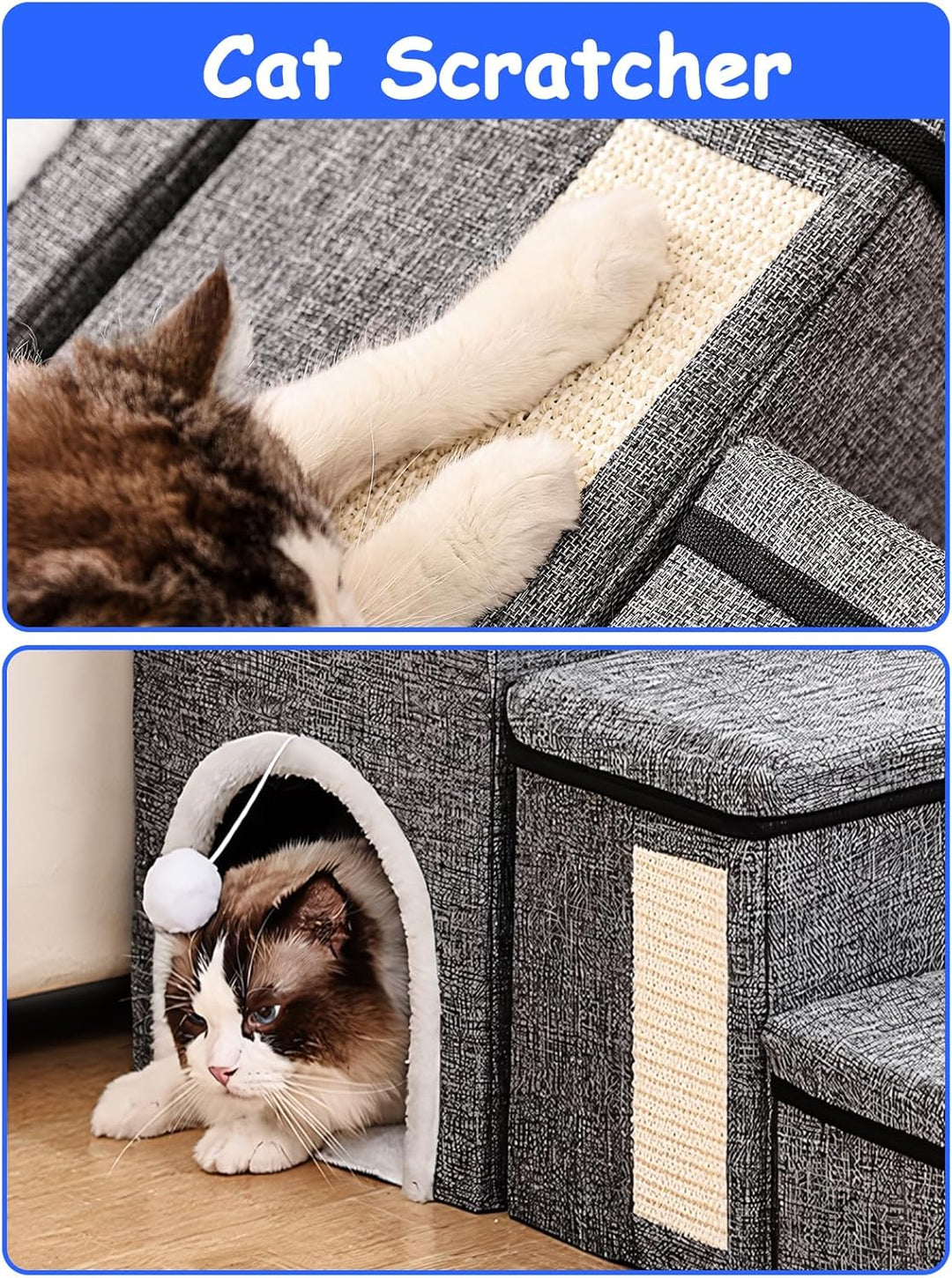 Hundetreppe für Kleine Hunde,43cm Hoch Haustiertreppe/Katzentreppe für Bett & Sofa, 3 Stufen Klappba