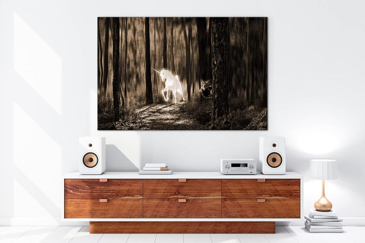 deyoli Einhorn im Elfenwald Format: 80x60 Effekt: Sepia als Leinwandbild, Motiv fertig gerahmt auf E