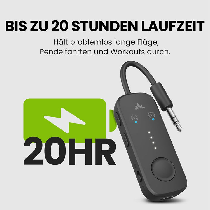 Avantree Relay - Premium Flugzeug Bluetooth 5.3 Adapter für alle Kopfhörer, apt-X geringe Latenz, un
