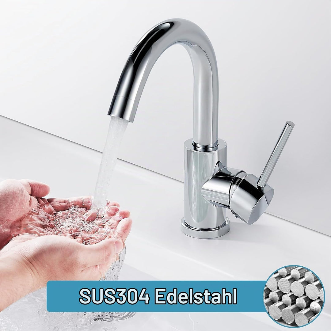 Wasserhahn Bad 360° Drehbar, Edelstahl Waschtischarmatur Armaturen Waschbecken Hoch, Einhebelmischer