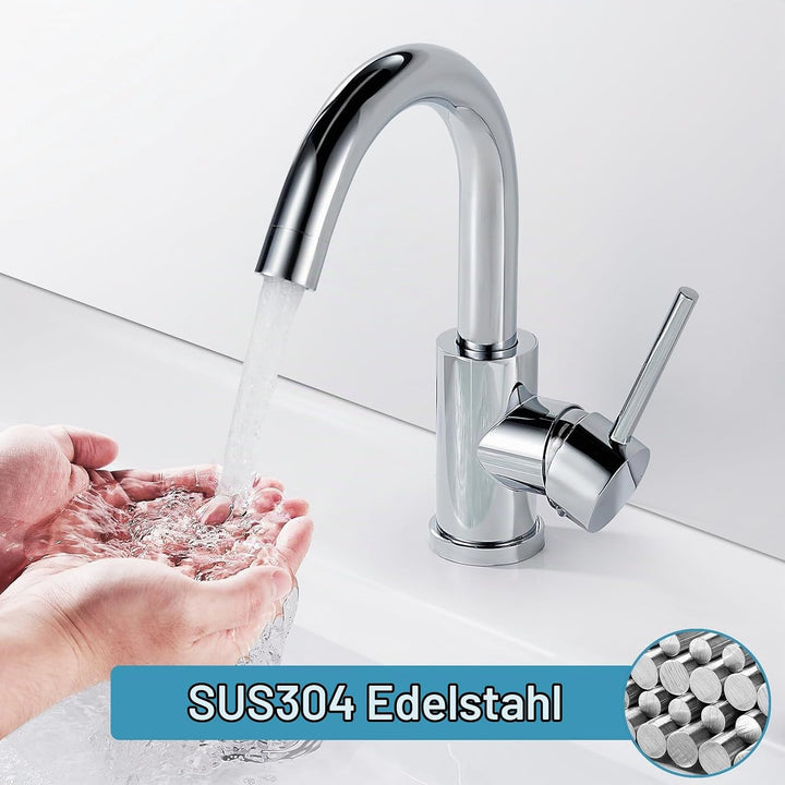 Wasserhahn Bad 360° Drehbar, Edelstahl Waschtischarmatur Armaturen Waschbecken Hoch, Einhebelmischer