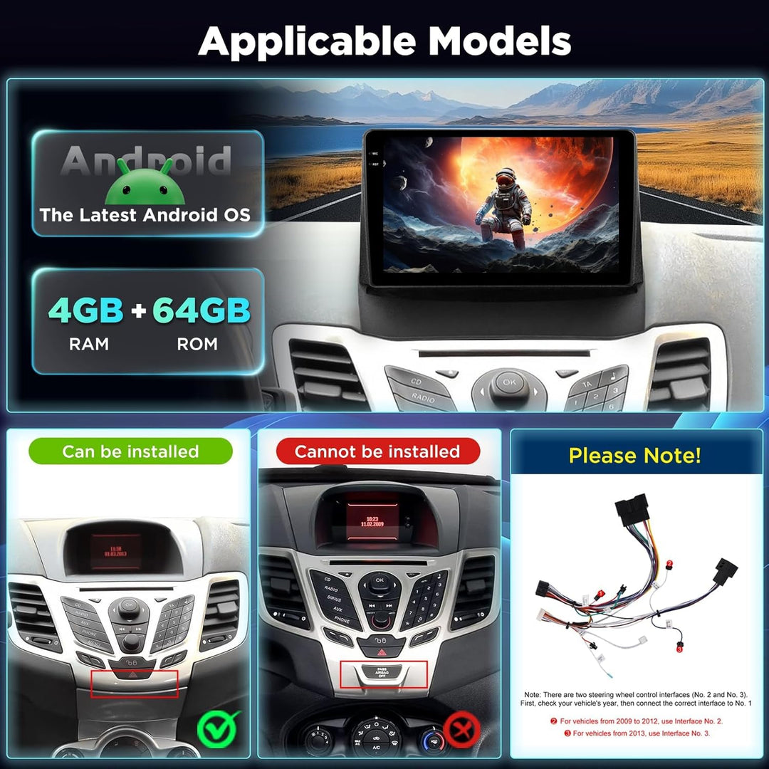 [4+64G] Android Radio für Ford Fiesta 2009-2017: 9 Zoll Incell HD Touchscreen Fiesta Autoradio mit D