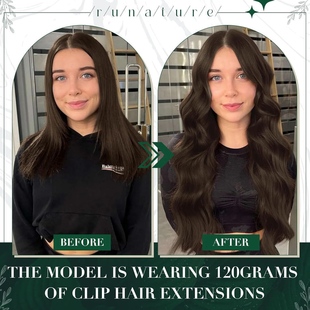 RUNATURE Clip in Extensions Echthaar Mittelbraun Remy Clip in Echthaar Extensions Braun Clip in Haar