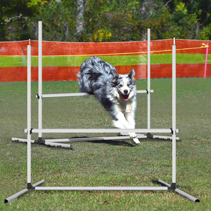 Agility Set Hunde Ausrüstungs 4 x Hürden Höhenverstellbar, Agility Hürdenset Slalomstangen mit Trage