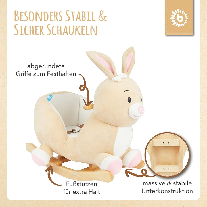 Bieco Plüsch Schaukeltier Hase Hopsi, 60 cm | Kinder Schaukelstuhl mit Sicherheitsgurt | Baby Schauk