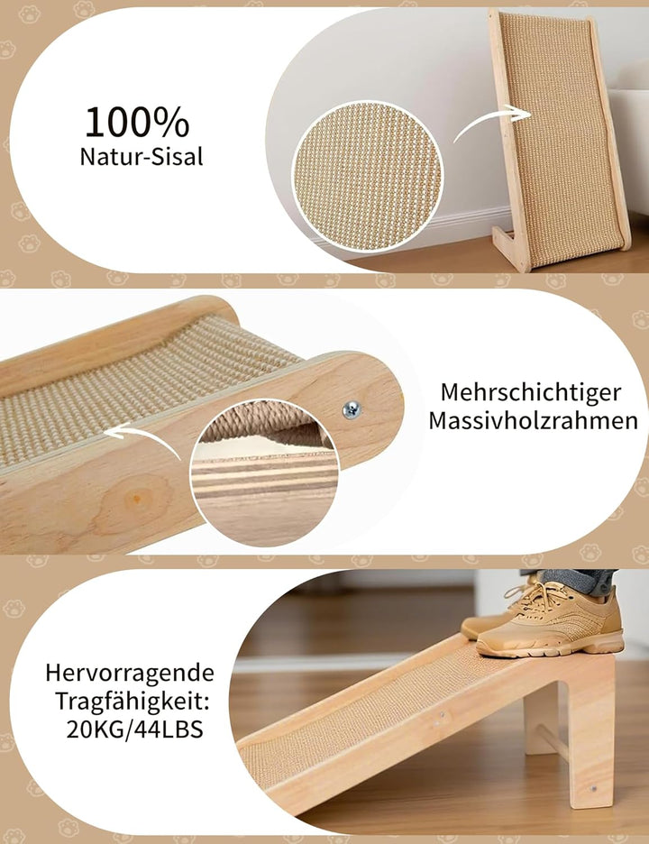 Kratzbrett Katzen, Large 69cm H, Sisal Kratzbrett Katze, Massives Holz &amp; Natürliches Sisal Katzen kr