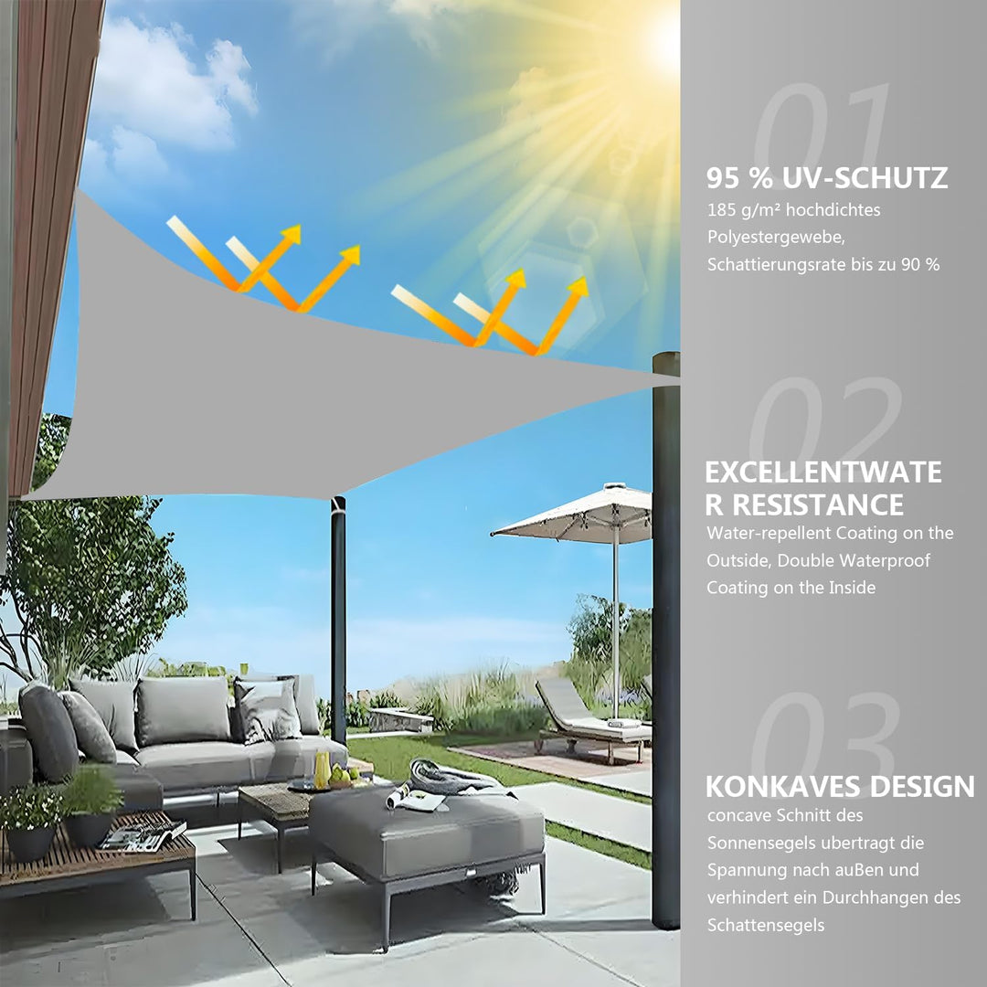 Sonnenschutz Segel 4x4x5.7M, Sonnenschutz Set, 90% Sonnenlicht verhindert, inkl Befestigungsseile fü
