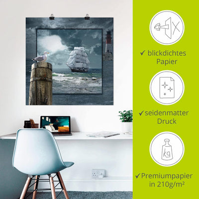 ARTland Poster Kunstdruck Wandposter Bild ohne Rahmen 70x70 cm Meer Küste Maritim Schiff Segelschiff