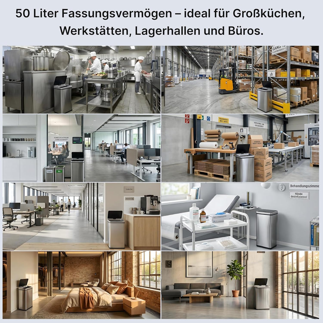 Sensor Mülleimer 2er Set (2x50L) – Automatische Abfalleimer Küche mit Deckel, Edelstahl, geruchsmini