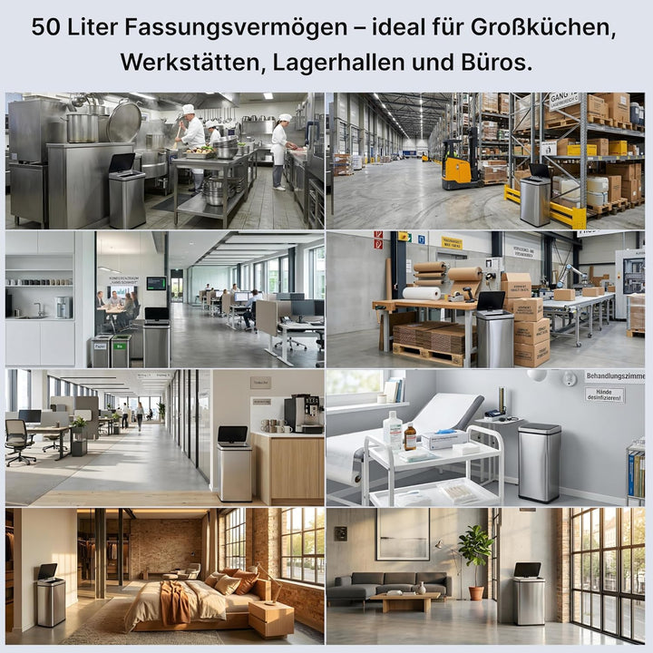 Sensor Mülleimer 2er Set (2x50L) – Automatische Abfalleimer Küche mit Deckel, Edelstahl, geruchsmini