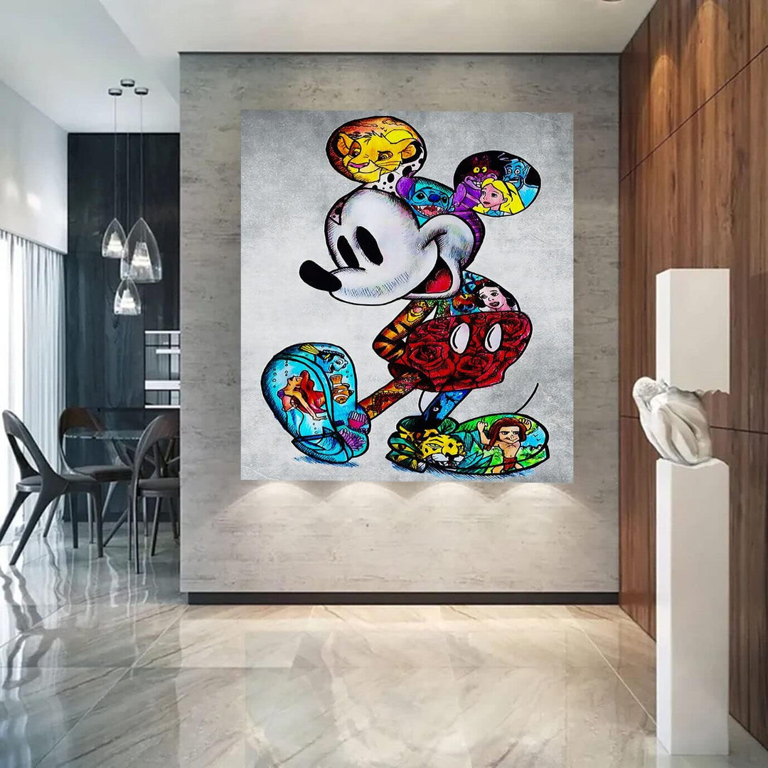 Magic Canvas Art - Bilder Micky Maus Figuren Pop Art Leinwandbild 1- teilig Hochwertiger Kunstdruck
