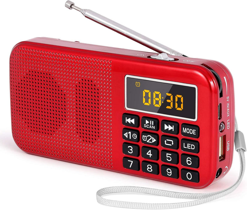 PRUNUS Kleines Radio. Tragbares Radio mit Grosse Batteriekapazität (3000mAh),Uhr FM SD USB MP3 UKW R