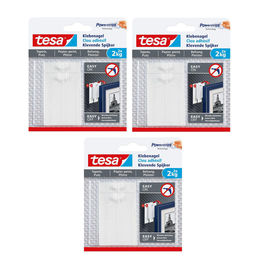 tesa Klebenagel für Tapeten und Putz 2 kg halteleistung (2 kg 6 Nägel), 2 kg 6 Nägel