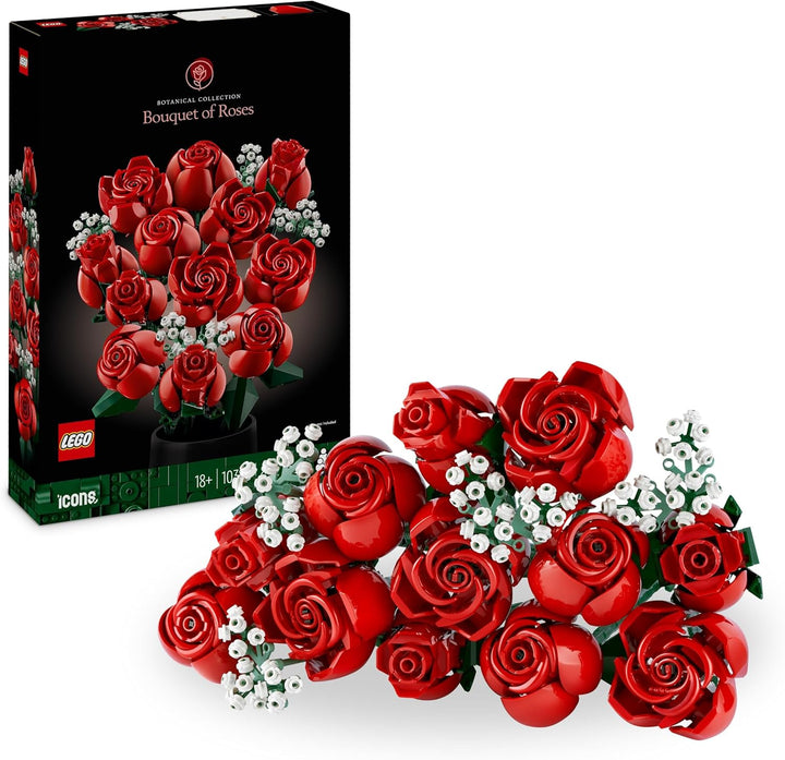 LEGO 10328 Icons Rosenstrauss, künstliche Blumen als Zimmer-Deko & Icons Mini Pflanzen, 9 künstliche