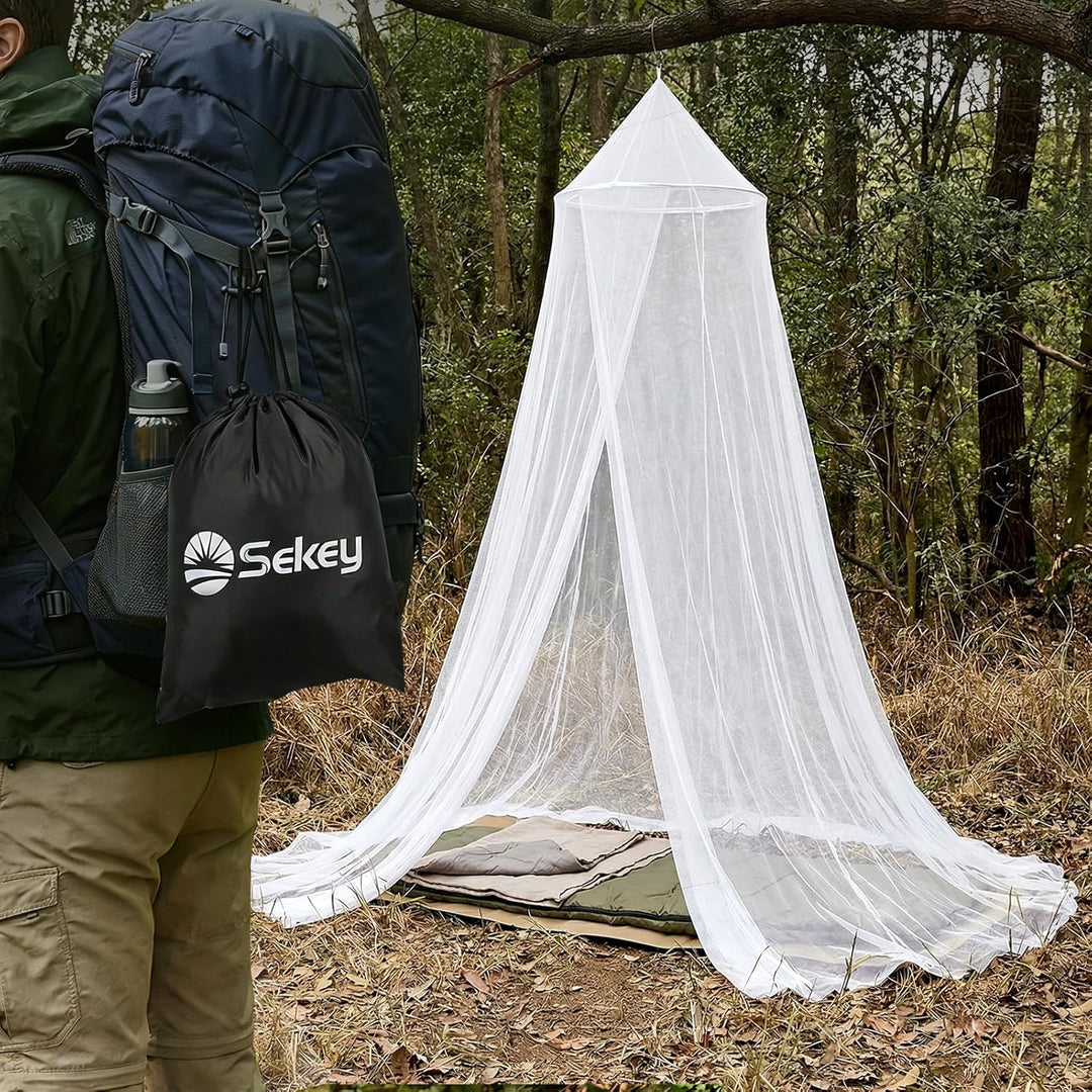 Sekey Moskitonetz Reise mit Reisetasche und Aufhänge-Seil, Feinmaschiges Doppelbett Einzelbett Mücke