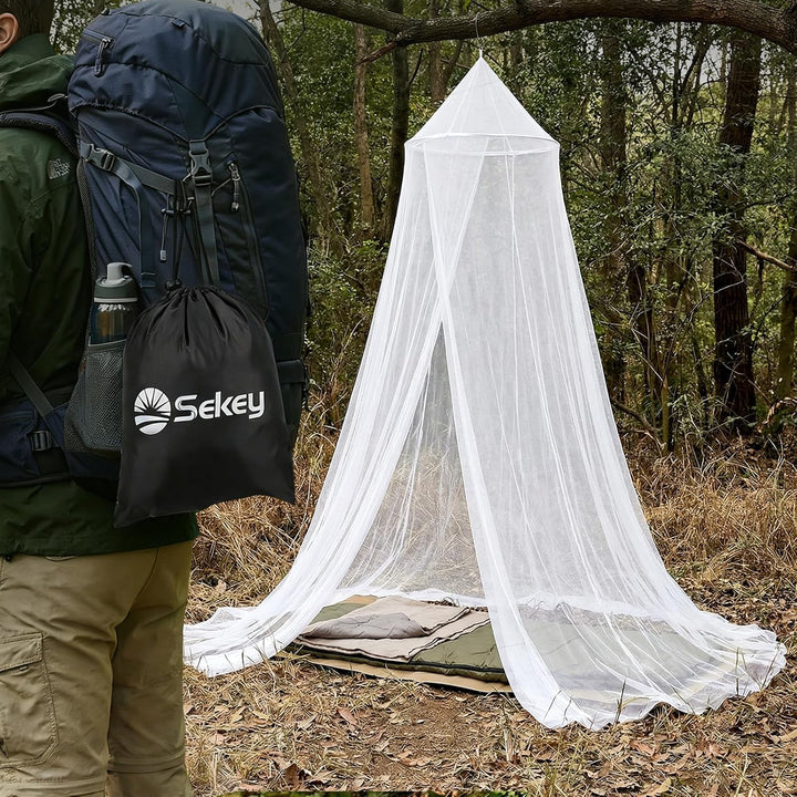 Sekey Moskitonetz Reise mit Reisetasche und Aufhänge-Seil, Feinmaschiges Doppelbett Einzelbett Mücke