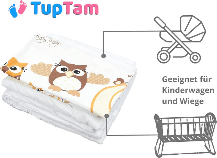 TupTam Unisex Baby Wiegenset 4-teilig Bettwäsche-Set: Bettdecke und Kopfkissen mit Bezug, Farbe: Eul